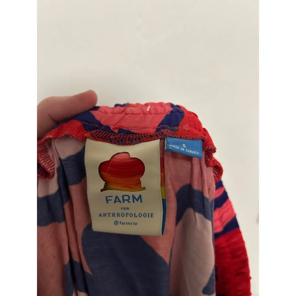 FARM Rio for Anthropologie Maxi Skirt Red Blue Pink Heart‎ Print Elastic Waist S